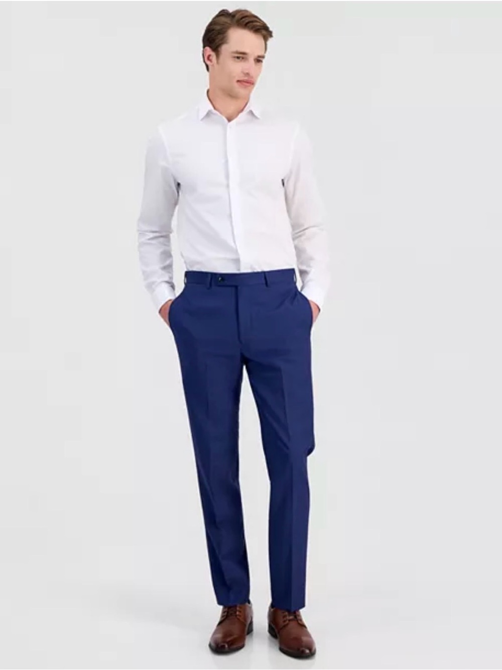 Calvin Klein Blue Slim Fit Wool Blend Stretch Pants